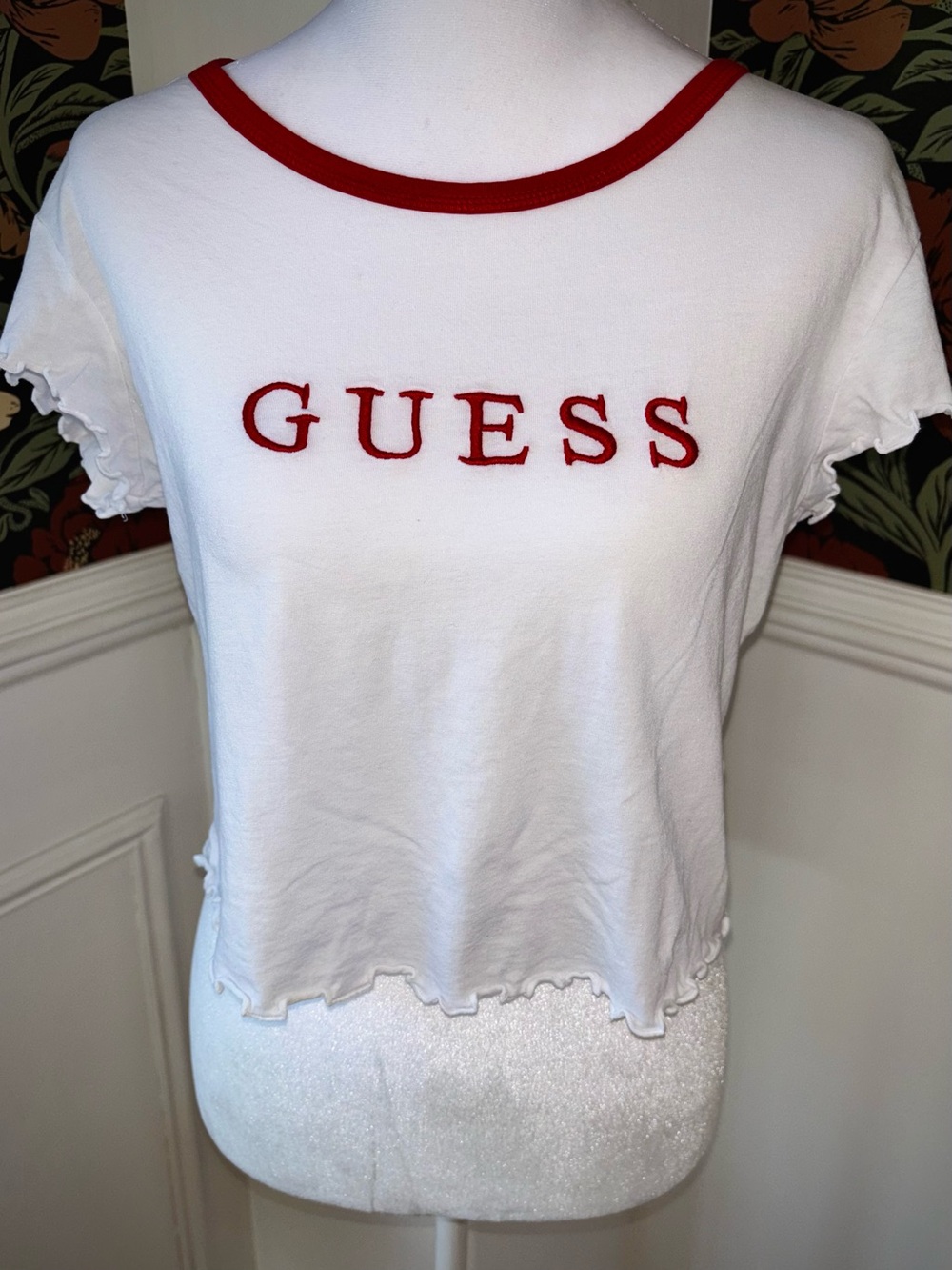 🧨SALE 4th OF JULY🧨 GUESS Embroidered Ringer Crop Top Y2K Baby Tee